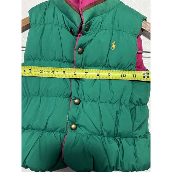 Ralph Lauren Reversible Vest Girls 3T Pink Green PUFFER Down Crest Horse Toddler - Picture 8 of 8